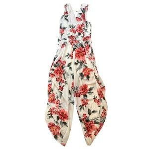Scobe Jumpsuit White Red Floral Tulip Leg Smocked Waist Women XL